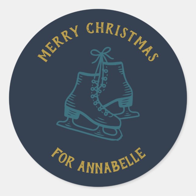 Adesivo Redondo Personalized Name Merry Christmas Skates (Frente)