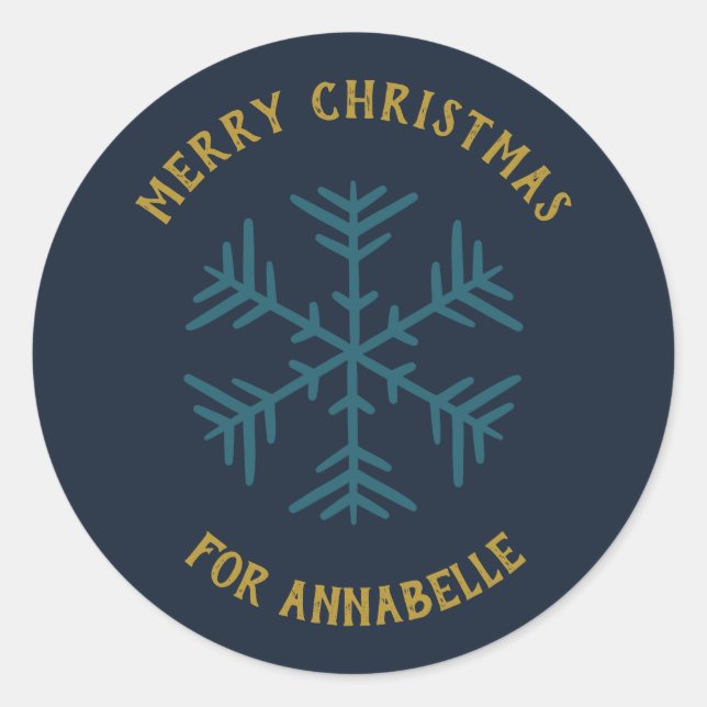 Adesivo Redondo Personalized Name Merry Christmas Snowflake (Frente)