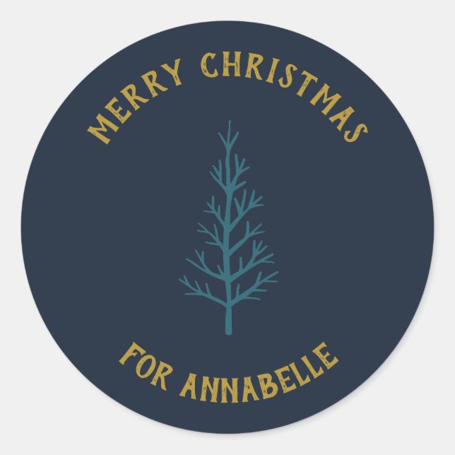 Adesivo Redondo Personalized Name Merry Christmas Tree (Frente)