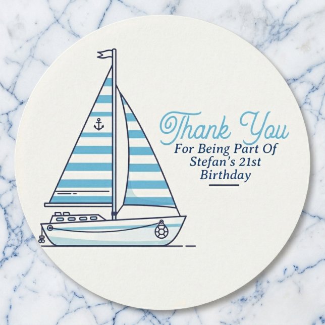 Adesivo Redondo Personalized Nautical Sailboat Cabana Stripe  (Personalized stickers for your celebration.)