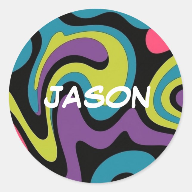 Adesivo Redondo Personalized Neon Abstract Pattern — Retro Design (Frente)