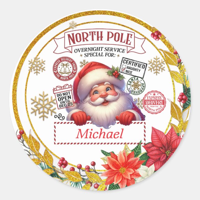 Adesivo Redondo Personalized North Pole Delivery Santa Christmas (Frente)