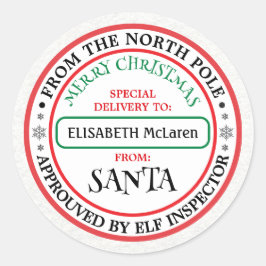 Adesivo Redondo Personalized North Pole Santa Name Sticker