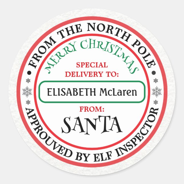Adesivo Redondo Personalized North Pole Santa Name Sticker (Frente)