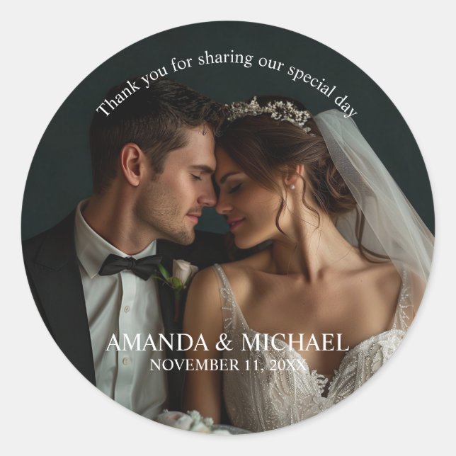 Adesivo Redondo Personalized Photo Favor with Names & Wedding Date (Frente)