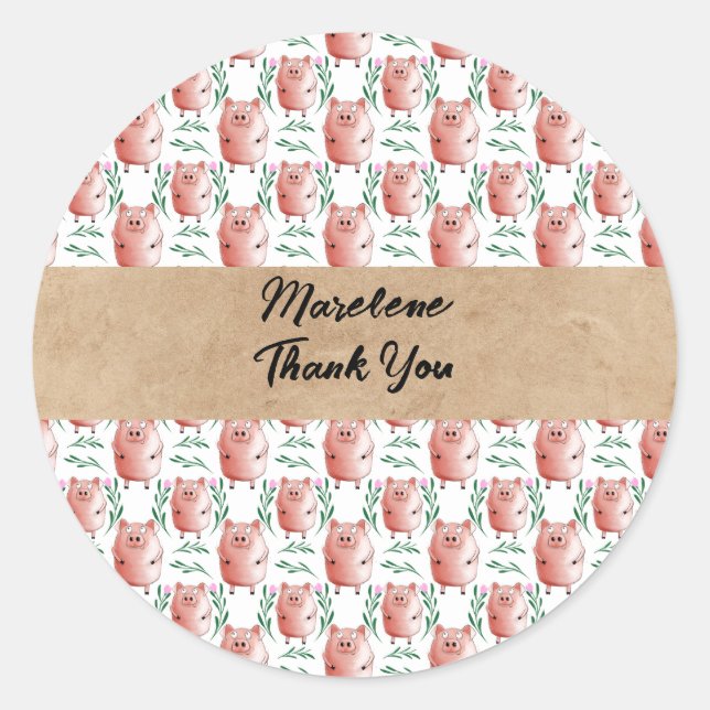 Adesivo Redondo Personalized Pig Sticker – Cute Custom Farm Animal (Frente)