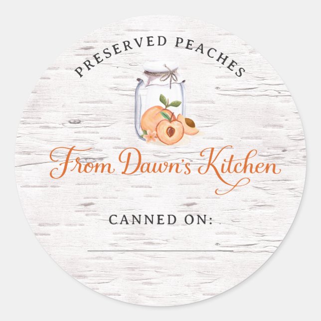 Adesivo Redondo Personalized Preserved Peaches Canning Stickers (Frente)
