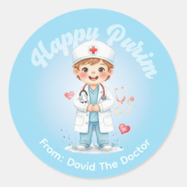 Adesivo Redondo Personalized Purim Sticker – Doctor Theme