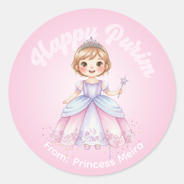 Adesivo Redondo Personalized Purim Sticker – Princess Theme (Frente)