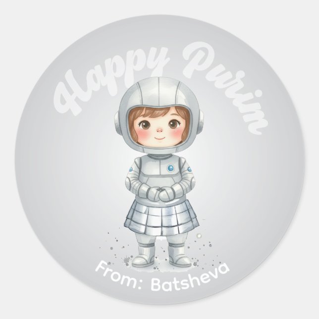 Adesivo Redondo Personalized Purim Sticker – Robot Theme (Frente)