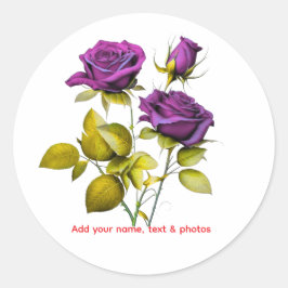 Adesivo Redondo Personalized Purple Rose Sticker | Add Your Name