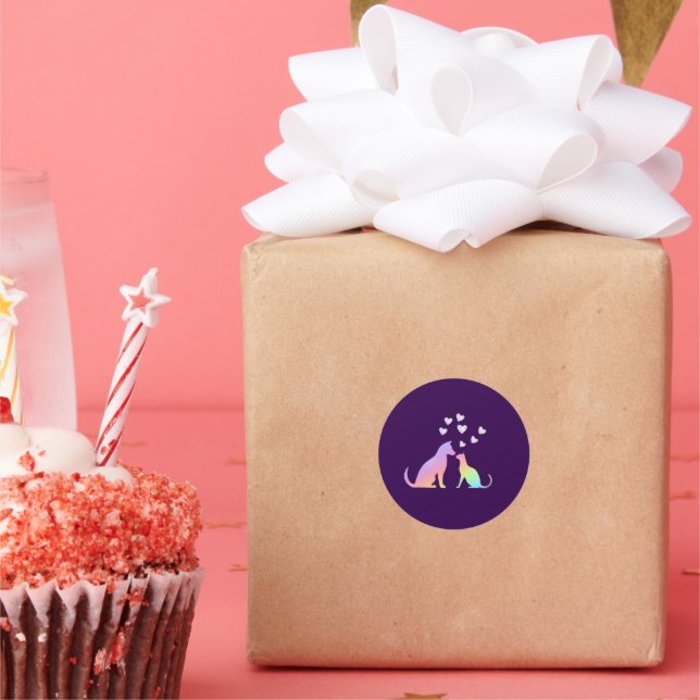 Adesivo Redondo Personalized Rainbow Dog and Cat Love Round Sticke (Festa)