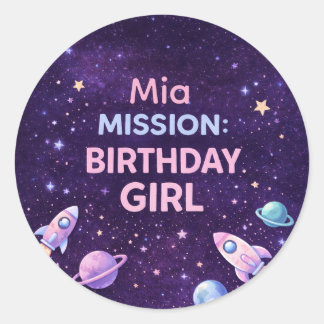 Adesivo Redondo Personalized Space Birthday Girl Party Sticker