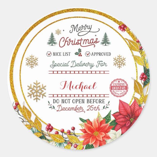 Adesivo Redondo Personalized Special Delivery North Pole Santa (Frente)