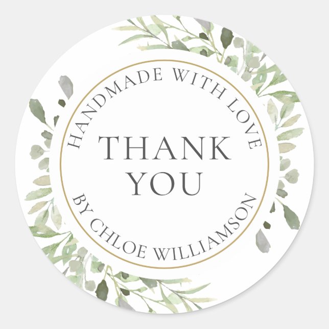 Adesivo Redondo Personalized Thank You Message Greenery Floral (Frente)