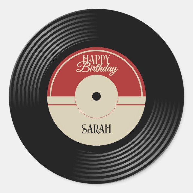 Adesivo Redondo Personalized Vinyl Record Birthday  (Frente)