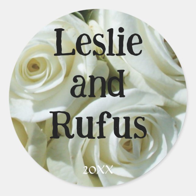 Adesivo Redondo Personalized White Roses Wedding Sticker (Frente)