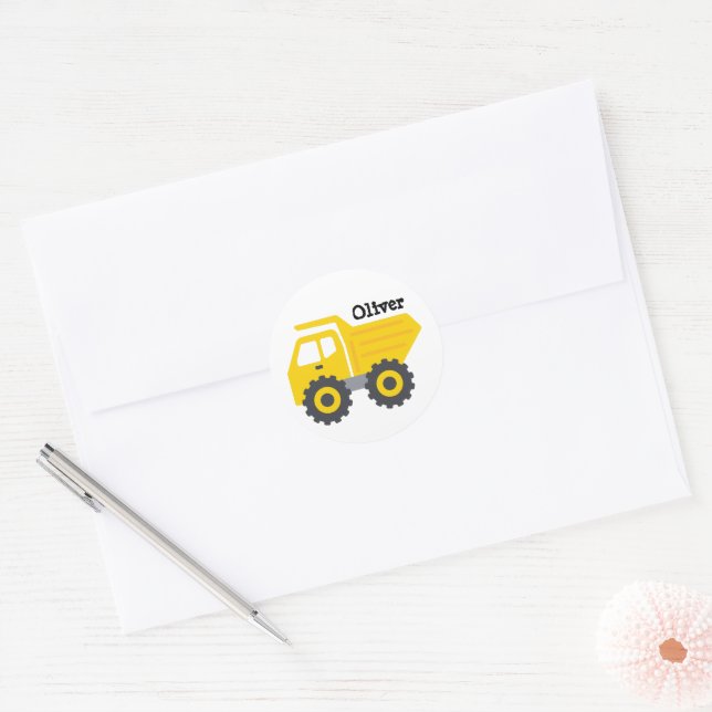 Adesivo Redondo Personalized Yellow Dump Truck (Envelope)