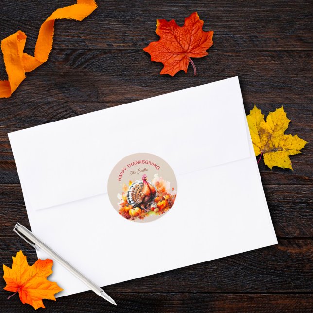 Adesivo Redondo Peru da Ação de Graças e Abóboras em Aquarela (Criador carregado)