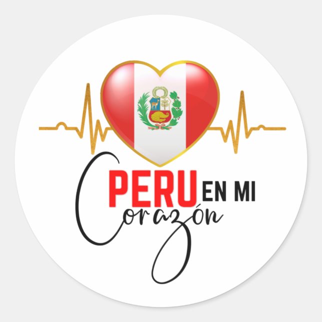 Adesivo Redondo Peru en mi Corazon Peruvian Pride  (Frente)