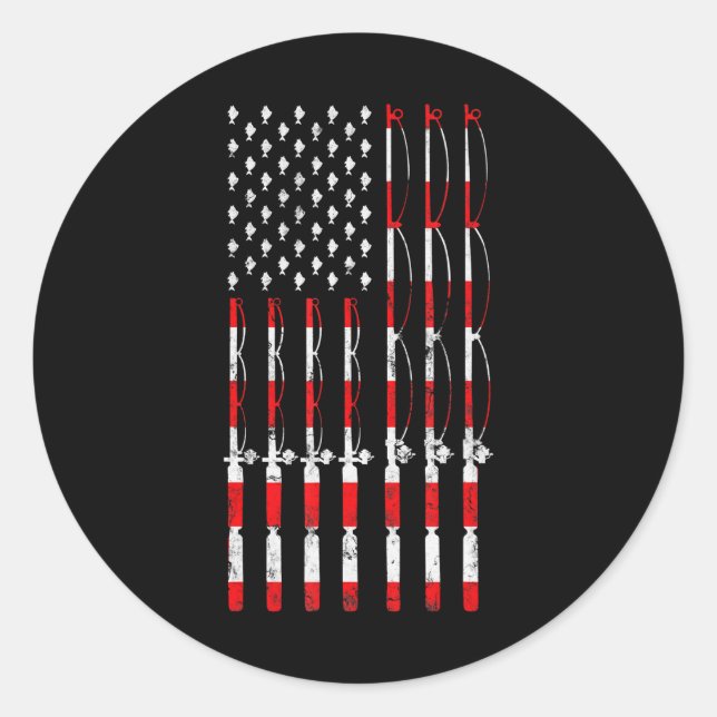 Adesivo Redondo Pesca com canas americana Bandeira Patriótica (Frente)