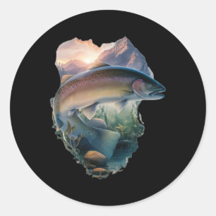 Adesivo Redondo Pesca com Mosca Truta Montanhas Natureza Pescador