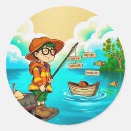 Adesivo Redondo Pesca da Simplicidade: Fuga de uma Criança