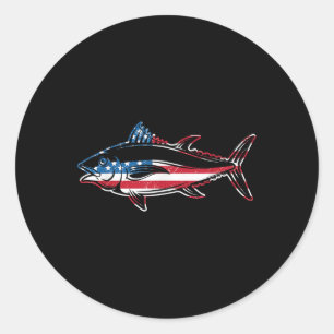 Adesivo Redondo Pesca de Atum Bandeira Americana Peixe Azul Gigant