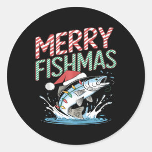 Adesivo Redondo Pesca de Natal Camisa de Natal Feliz de camisa de