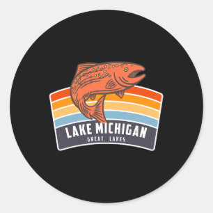 Adesivo Redondo Pesca de salmão nos Grandes Lagos Lago Michigan