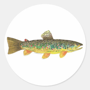 Adesivo Redondo Pesca de truta marrom