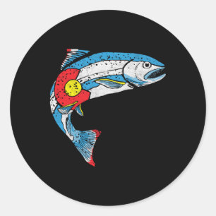 Adesivo Redondo Pesca de Truta Vintage Bandeira Retro Colorado 80'