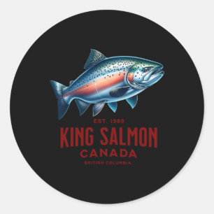 Adesivo Redondo Pesca no rio King Salmon na Colúmbia Britânica Can