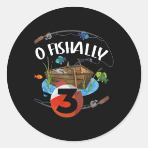 Adesivo Redondo Pescador de 3 anos de idade O-fishally 3º aniversá