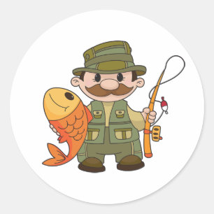 Adesivo Redondo Pescador de Cartoon com Pesca Engraçada