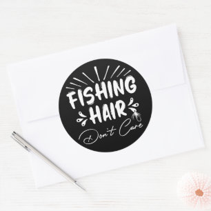 Adesivo Redondo Pescador engraçado, Cabelo de pesca Não se importa