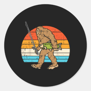 Adesivo Redondo Pescador Retro Bigfoot Sasquatch Homens Mulheres