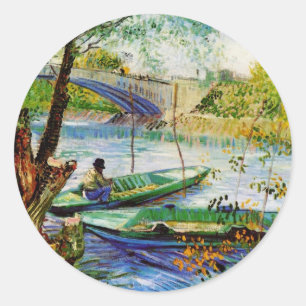 Adesivo Redondo Pescando na Primavera, Vincent van Gogh.