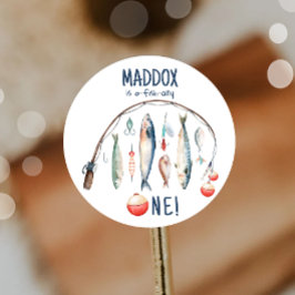 Adesivo Redondo Pescar O-Peixe-Ally O Grande Aniversário De Um Men