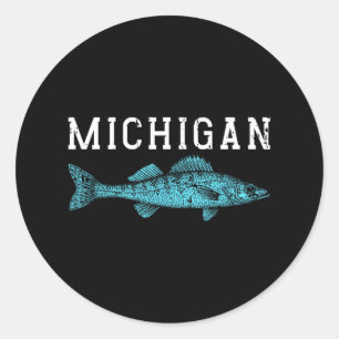 Adesivo Redondo Pescaria de Walleye em Michigan Pescador Pescador