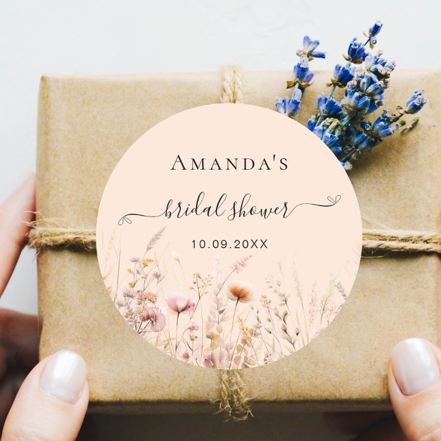 Adesivo Redondo Pêssego de flores silvestres queda chá de panela r (Criador carregado)