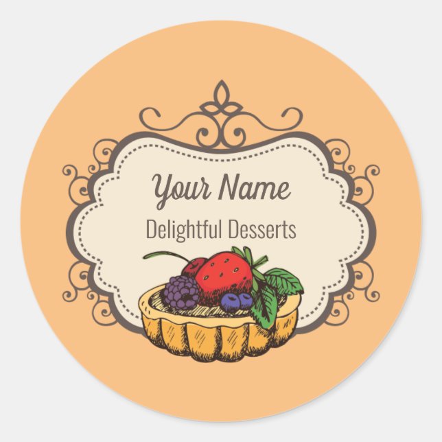 Adesivo Redondo Pêssego pasteleiro de pastelaria personalizável (Frente)