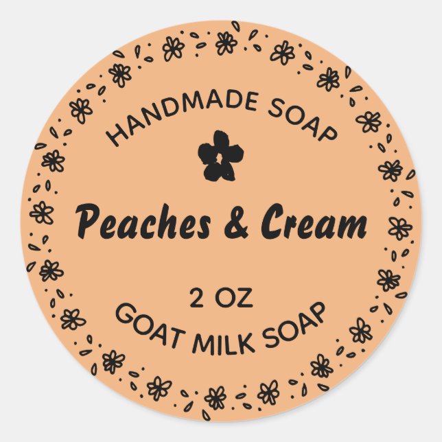 Adesivo Redondo Pêssego Personalizado da Frota Soap Feita à Mão (Frente)