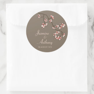 Adesivo Redondo Pêssego Rosa Blossoms Sakura Casamento Asiático Mo