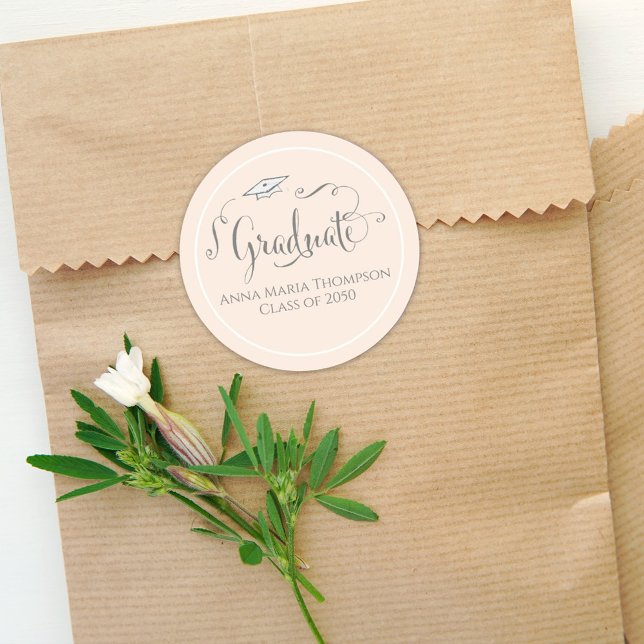 Adesivo Redondo Pêssego Simples de Luz com Script de Caligrafia de (Criador carregado)