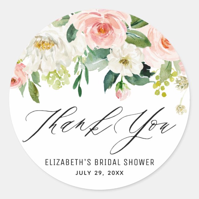 Adesivo Redondo Pêssegos Rosa Românticos Cor-de-Água Agradeço (Frente)