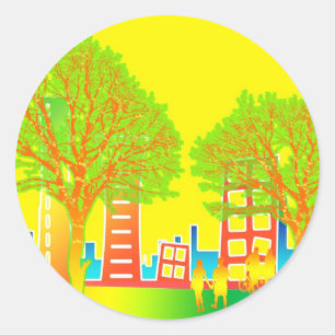 Adesivo Redondo Pessoas da Cidade Destino Colorido Arco-Íris