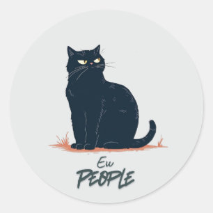 Adesivo Redondo Pessoas esquisitas Introvertido Gato Vintage