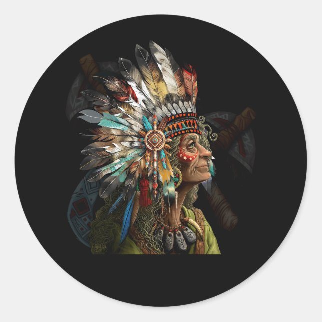 Adesivo Redondo Pessoas Indígenas índias índias nativas (Frente)