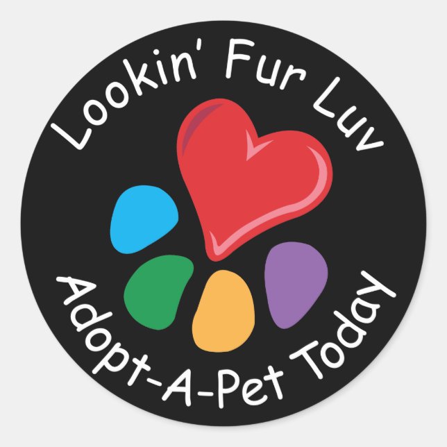 Adesivo Redondo Pet Adoption_Heart-Paw_Lookin' fur Luv (Frente)